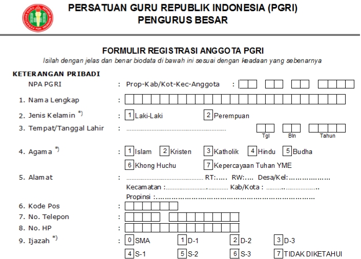 Pendaftaran PGRI Tabang - Persatuan Guru Republik Indonesia Cabang Tabang